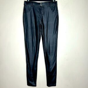 Black Faux Leather Pants | Spandex Waist | Cinched Butt | Bubble Butt Leggings